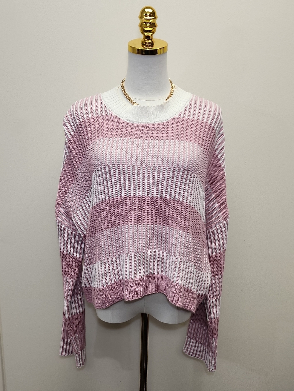Sincerely Jules Pink White Striped Knit Sweater Size Large